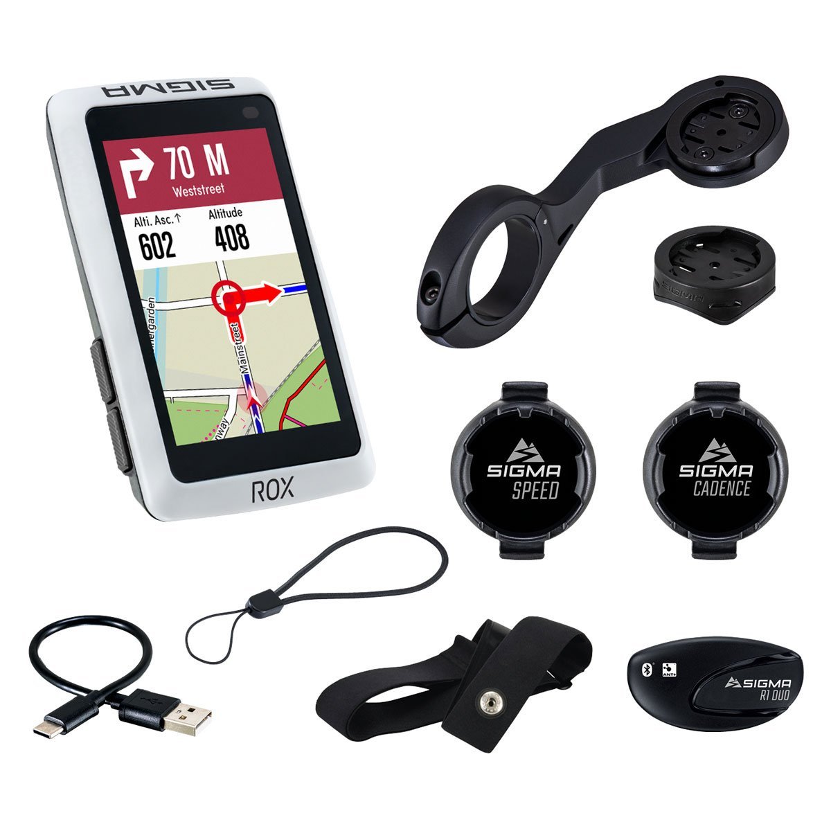 SIGMA ROX 12.1 EVO – GPS Fahrradcomputer – Sensor Set – weiß